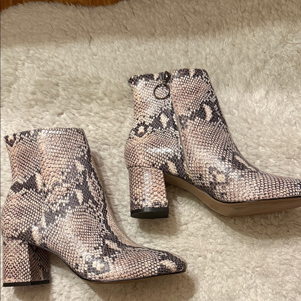 Able Snakeskin heeled Pattern Ankle Boots.